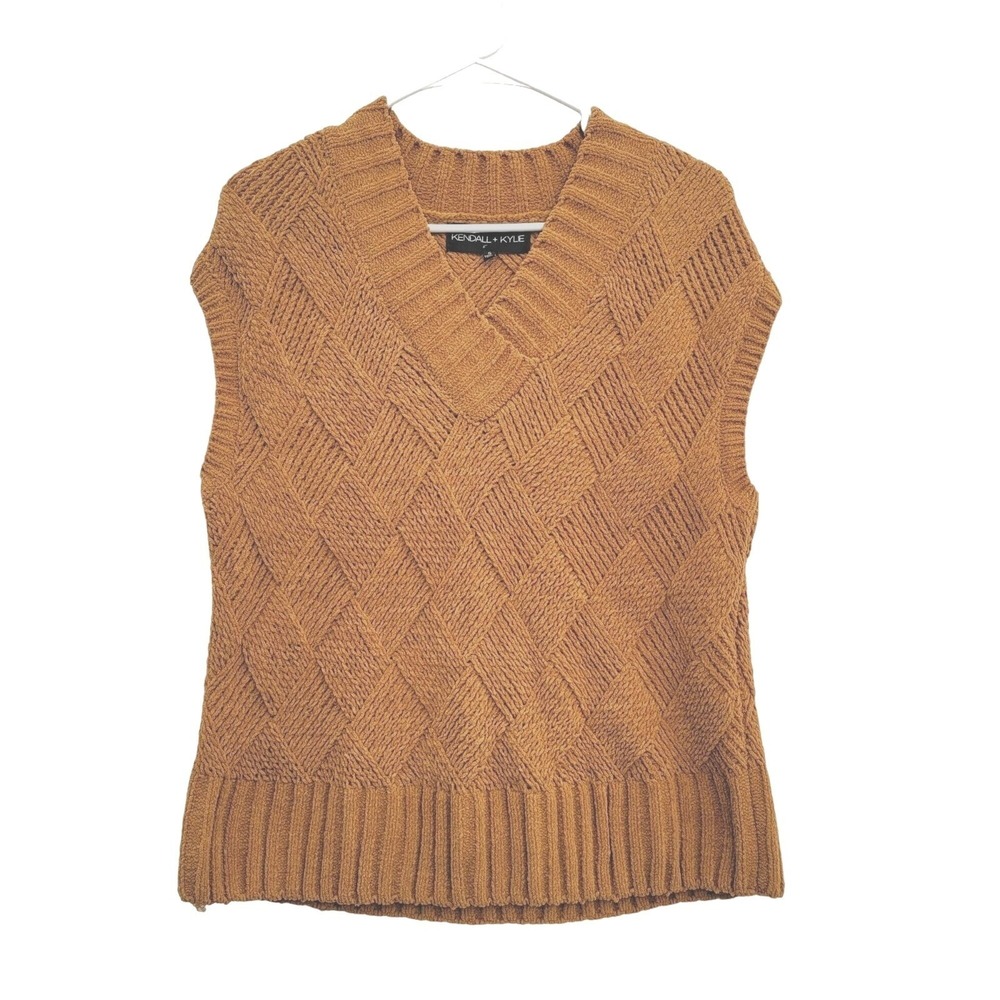 Kendall and‎ Kylie Chenille Sweater Vest Womens S Mustard Gold Knit Vneck